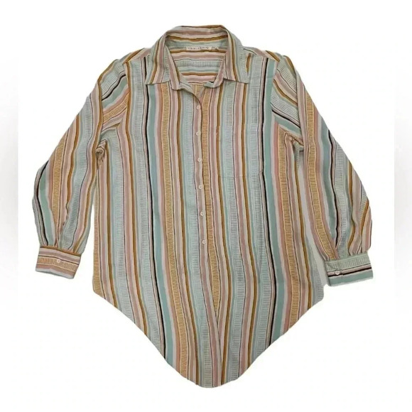 Violet + Claire Hi  Lo Long Sleeve Striped Button Down Blouse Top Size Large - Picture 5 of 10